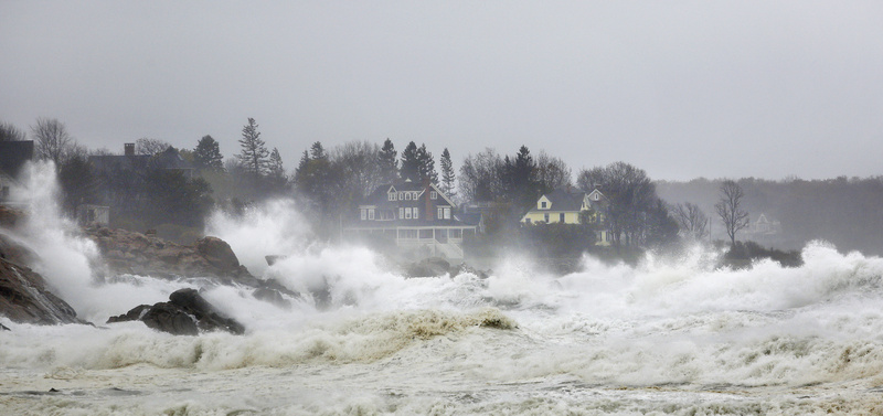 Waves crash into the coastline near Short Sand Beach in York on Monday.