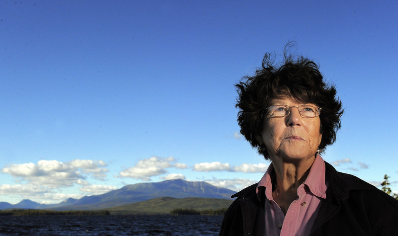 West Bath painter Evelyn Dunphy at the site of Frederic Church’s former camp on Millinocket Lake, where she leads workshops focusing on painting Mount Katahdin.