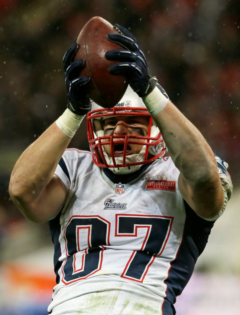 New England tight end Rob Gronkowski scores against the Rams, before breaking into an end-zone dance he dubbed a “Palace Guard.