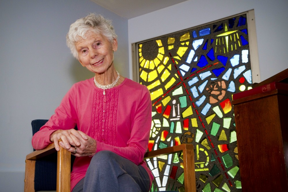 My Sisters Keeper founder Myrna Cook is photographed in the chapel of the Cape Elizabeth United Methodist Church on Saturday November 10, 2012.