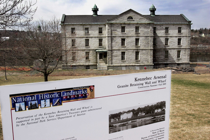 The long-abandoned Kennebec Arsenal figured to be the focal point of a riverside development of housing, shops, offices and public space that never materialized.