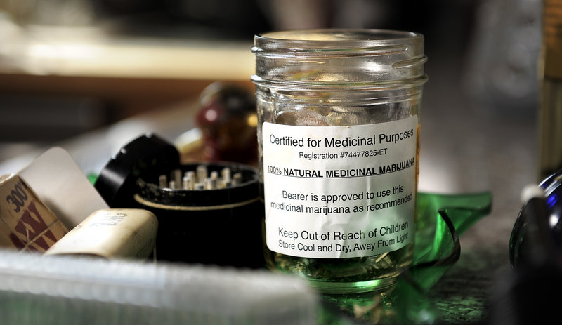 A jar of marijuana labeled “Certified for Medical Purposes.”