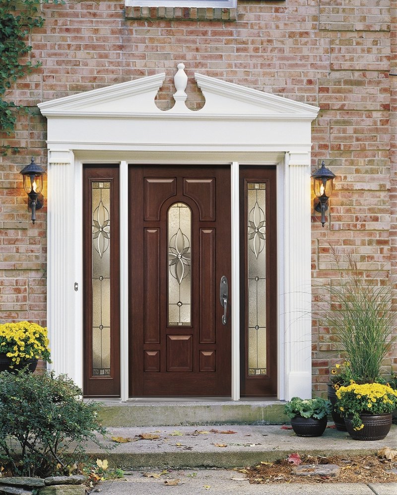 A Pella fiberglass door with glass inserts.