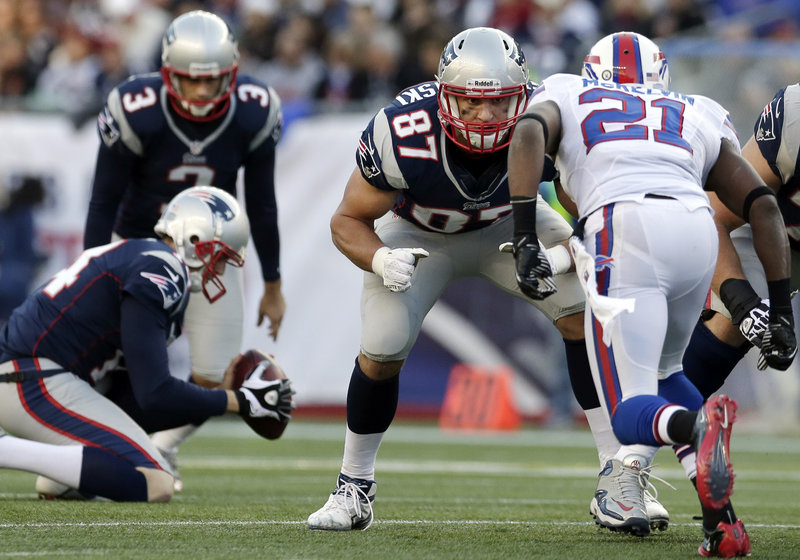 Rob Gronkowski became the first tight end in NFL history with at least 10 TDs in three consecutive seasons, catching two Sunday against the Colts.