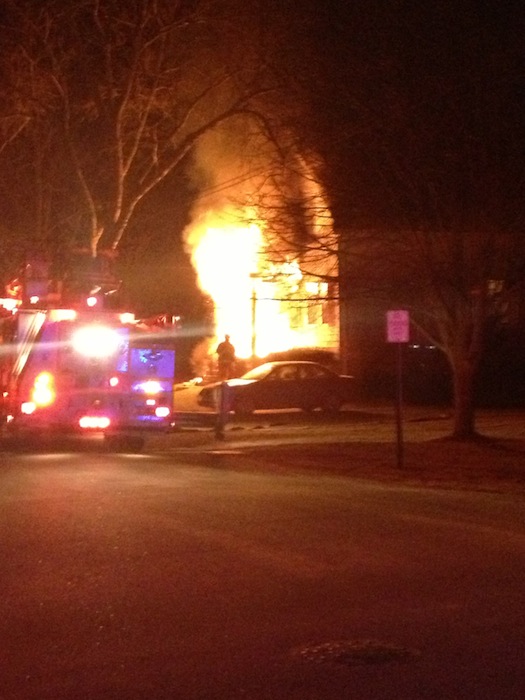 This photo, provided by the South Portland Fire Department, shows a Wednesday night blaze at 35 Park Avenue in South Portland.