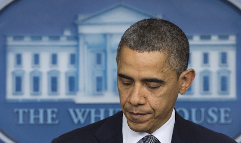 President Barack Obama talks about the Connecticut elementary school shooting, Friday, Dec. 14, 2012, in the White House briefing room in Washington. (AP Photo/Carolyn Kaster)