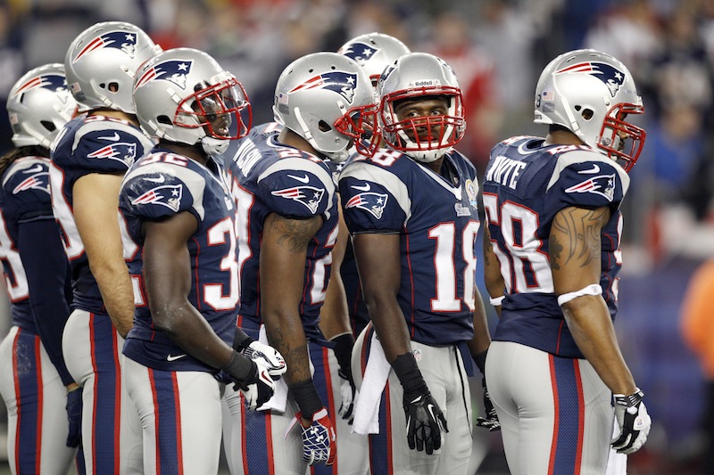 New England Patriots special teams members, including Devin McCourty (32), Tavon Wilson (27), Matthew Slater (18) and Tracy White (58) prepare for a kickoff during the fourth quarter of an NFL football game in Foxborough, Mass., Monday, Dec. 10, 2012. Matthew Slater has been selected to his second straight Pro Bowl.