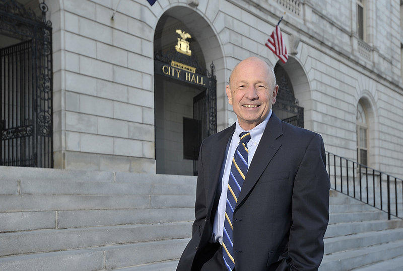 Mayor Michael Brennan on the steps of Portland City Hall.