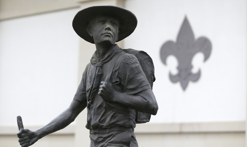 A statue of a Boy Scout stands in front of the National Scouting Museum, Monday, Jan. 28, 2013, in Irving, Texas. The Boy Scouts of America announced it is considering a dramatic retreat from its controversial policy of excluding gays as leaders and youth members. (AP Photo/LM Otero)