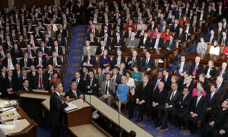 President Barack Obama gives his State of the Union address during a joint session of Congress on Capitol Hill in Washington, Tuesday Feb. 12, 2013. (AP Photo/J. Scott Applewhite) US Capitol