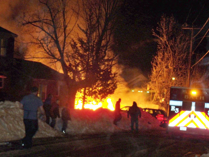 The scene shortly after a propane explosion leveled the duplex at 31-29 Bluff Road.