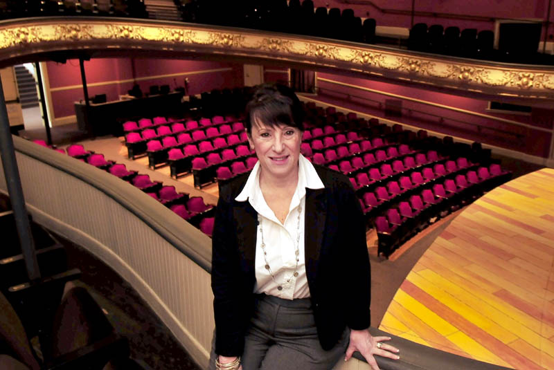 Diane Bryan, executive director of the Waterville Opera House, sits in the balcony overlooking the recently expanded facility that has received the 2012 Community Service Project of the Year Award by the Mid-Maine Chamber of Commerce.