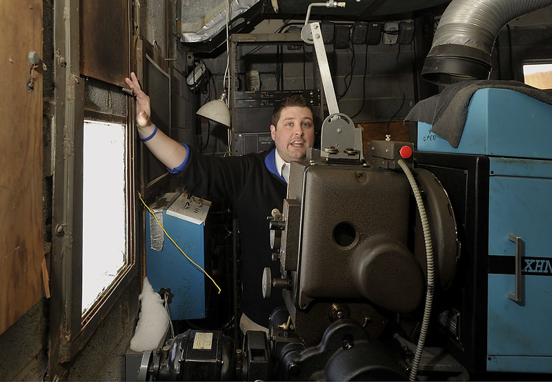 Ry Russell, who runs the Saco Drive-In, says this old film projector that has to be replaced with a digital projector at the cost of about $90,000 if the theater is to survive. Photographed on Wednesday, Feb. 13, 2013.