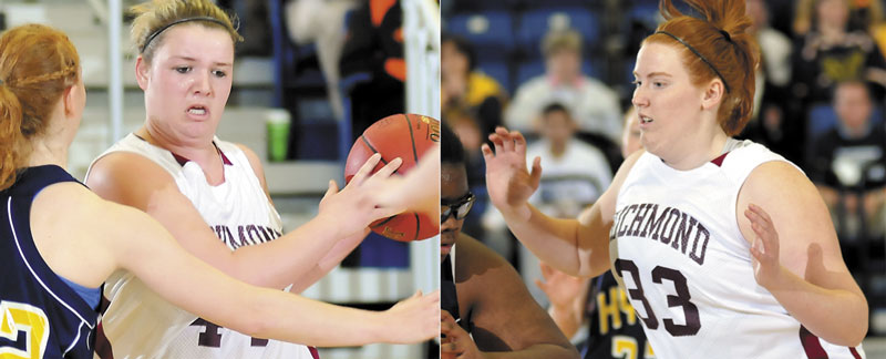 PLAYING A ROLE: Ciarra Lancaster, left, and Alyssa Pearson, right, have emerged as scoring and rebounding threats for the Richmond girls basketball team this season. The Bobcats face Central Aroost in the Class D state championship game for the third straight season Saturday.