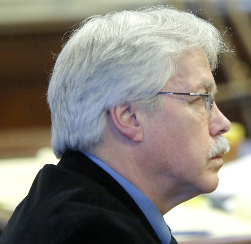 Mark Strong Sr. listens to his attorney Daniel Lilley during closing arguments at York County Superior Court in Alfred on Tuesday, March 5, 2013,.