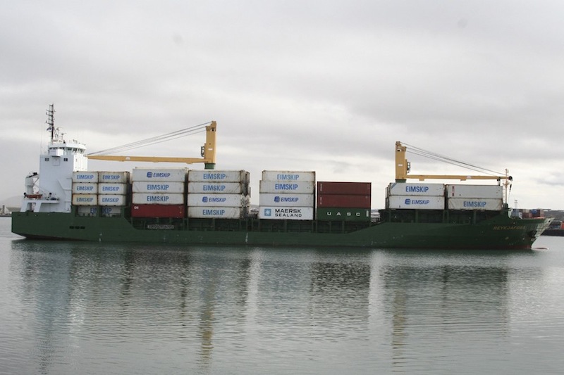 This is one of the two Eimskip container ships that will be calling on the port of Portland, starting this month. This ship is the Reykjafoss.