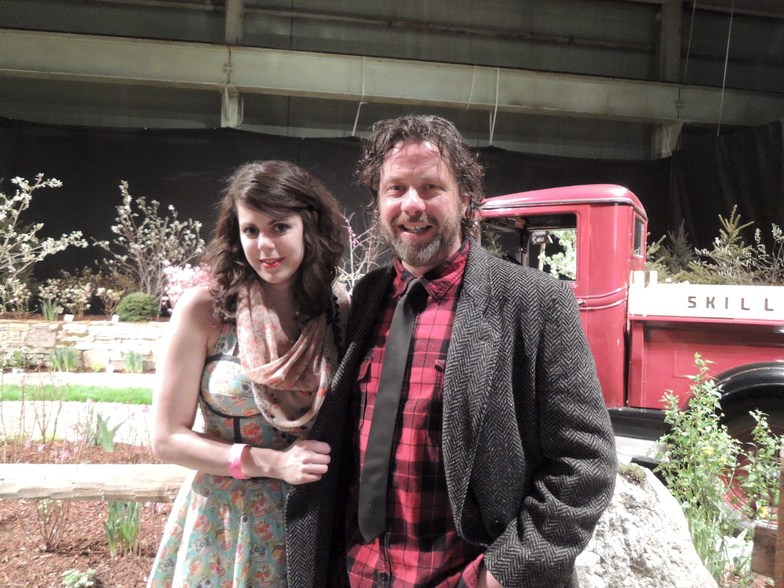 Jessie Lacey and Michael Leonard of Portland in front of the garden by Skillins Greenhouses and Pray’s Hardscapes – 1931 Chevrolet included.