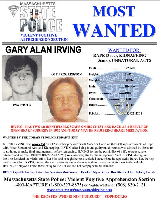 Gary Allen Irving, who is now in his 50s, has been on the Massachusetts Top 10 Most Wanted list for decades.
