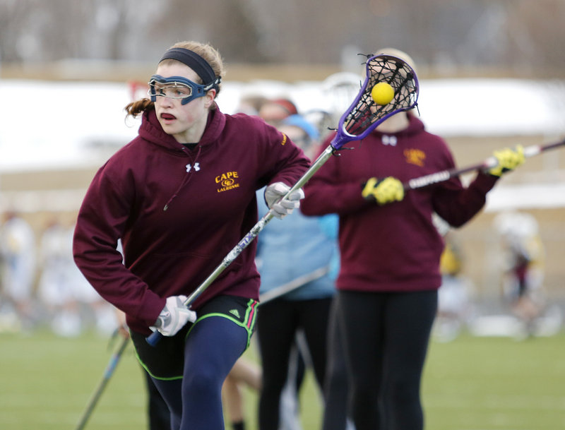 Lauren Steidl, a senior at Cape Elizabeth, works a drill at the school’s Hannaford Field. The Cape girls made it to the Western Class B final last season.