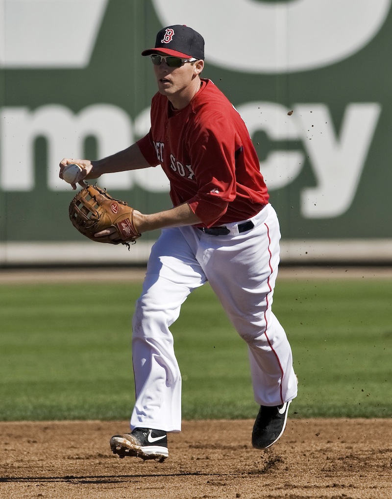 Boston Red Sox infielder Stephen Drew fields a grounder during a workout before a MLB spring training baseball game with the Miami Marlins in Fort Myers, Florida, March 27, 2013. :rel:d:bm:GF2E93R1AK601