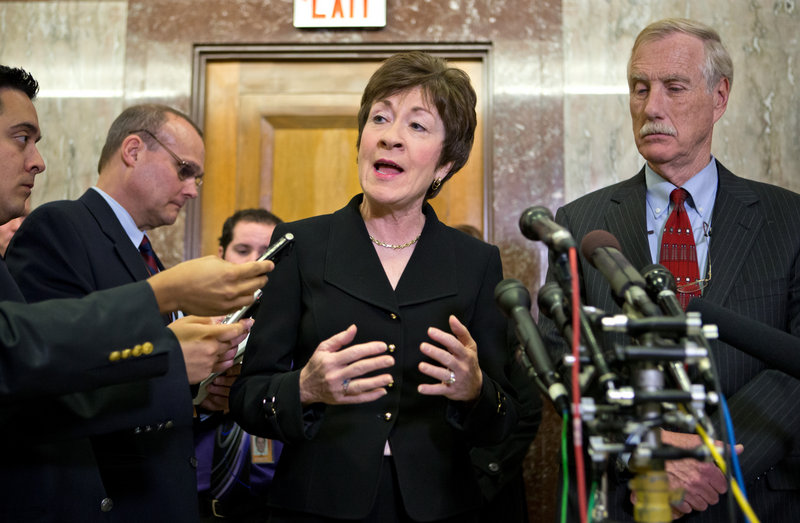In this file photo, U.S. Sens. Susan Collins, R-Maine, and Angus King, I-Maine. Maine’s two U.S. senators expressed strong disappointment about Wednesday’s Senate defeat of a proposal to expand background checks on private gun sales.