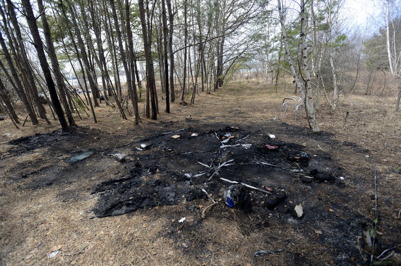 A homeless man died of smoke inhalation at an encampment at this location off West Commercial Street in Portland on Saturday. Photographed Monday, April 8, 2013. The victim was Brian Barbour, whose last known address was on India Street in Portland.