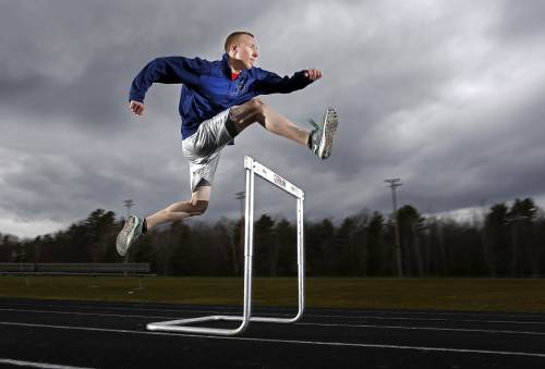 Julian Nijkamp of Gorham pulled off a stunning victory in the indoor state meet hurdles, and hopes to find similar success outdoors.