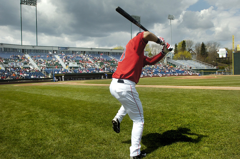 Photo by John Ewing/staff photographer April 15, 2010...Sea Dog shortstop Jose Iglesias takes some warm-up swings before the start of the season opener at Hadlock field. Baseball