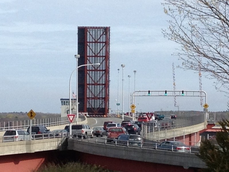 Traffic traveling from Portland to South Portland is still moving, but is halted the other way.