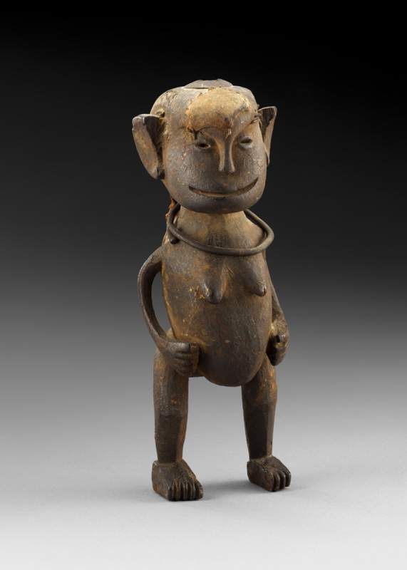 From Shambaa, Tanzania, “Figure,” no date, wood and hide.