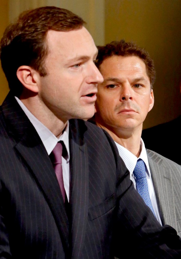 The selection of Mark Eves, left, and Justin Alfond to top legislative posts signaled Democrats' desire for leaders who would stand up to LePage.