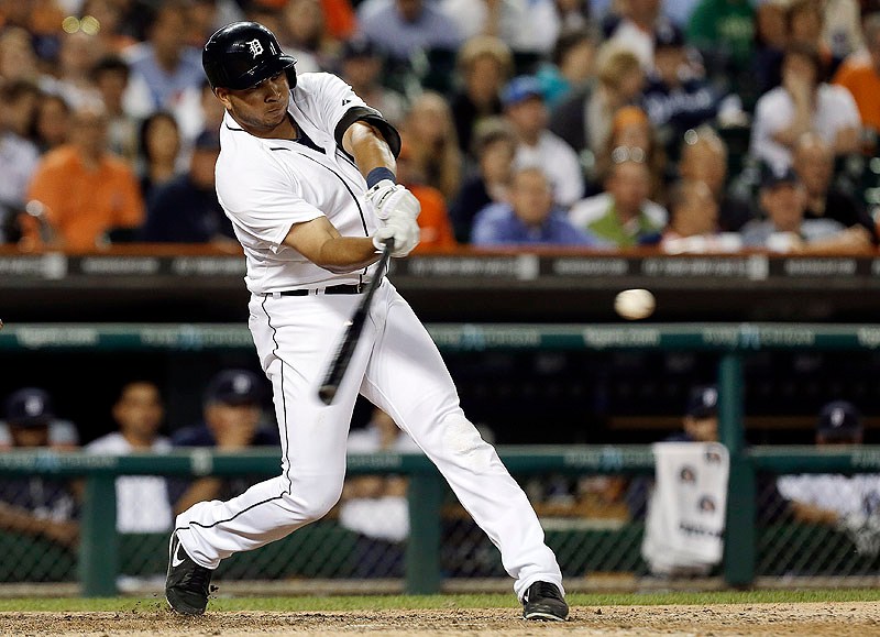 Jhonny Peralta of the Detroit Tigers takes the swing Thursday night that resulted in a two-run homer in the ninth inning, sending the Boston Red Sox to a 4-3 defeat.