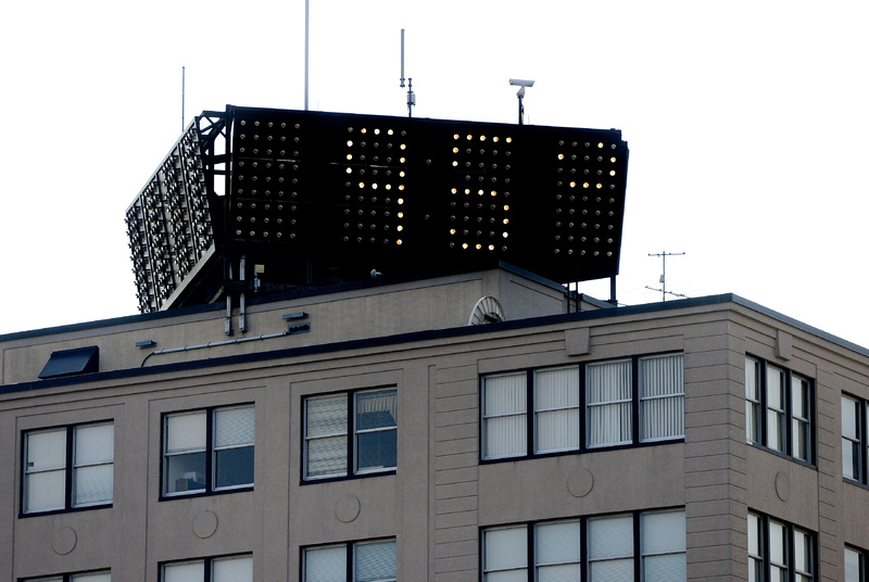 The Time and Temperature building in Portland shows the temperature at 95 early Friday evening, a record for the city on this date.