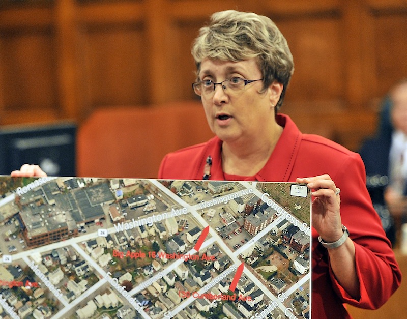 Deputy District Attorney Megan Elam gives her closing arguments at the trial of Eric Gwaro on Friday, July 26, 2013. Gwaro is charged with bail violation, aggravated assault, elevated aggravated assault and attempted murder.