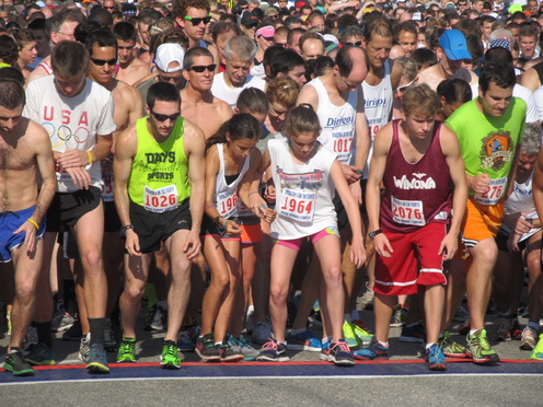 Runners of all ages found some room at the front of the pack Thursday, waiting to start the 37th annual holiday running of the Bridgton 4 on the Fourth.