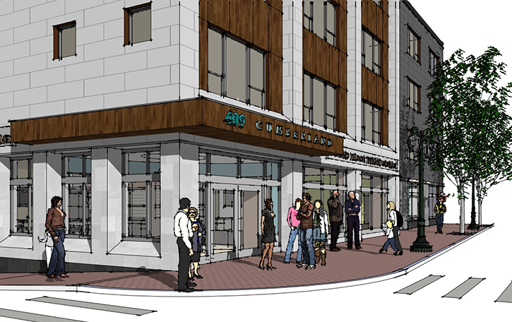 Digital rendering of Avesta Housing's proposed four-story, 57-unit apartment complex.