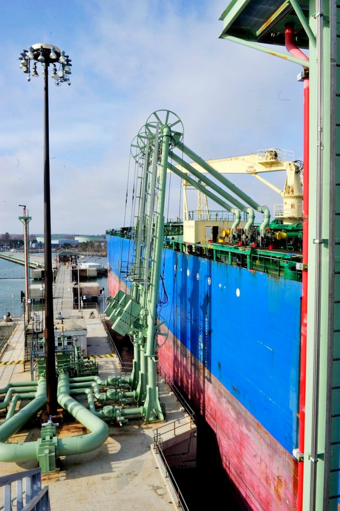 Unloading arms remove oil for storage from the oil tanker HS Electra at Portland Pipe Line’s pier facility in South Portland in March. Portland Pipe Line Corp.’s $750,000 tax bill made it the city’s sixth largest taxpayer in 2012.