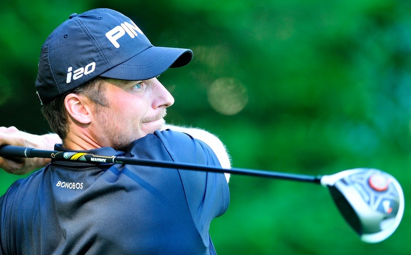 Jesse Speirs follows through on a tee shot on the back nine Tuesday in the Maine Open at the Augusta Country Club. Speirs shot a 4-under 66 without a bogey to finish tied for second.