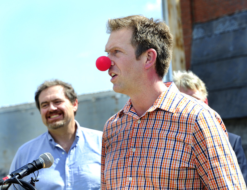 Peter Nielsen, president of the Circus Conservatory of America, left, joins developer Chris Thompson. The school’s uniqueness will be well worth the wait, Thompson said.