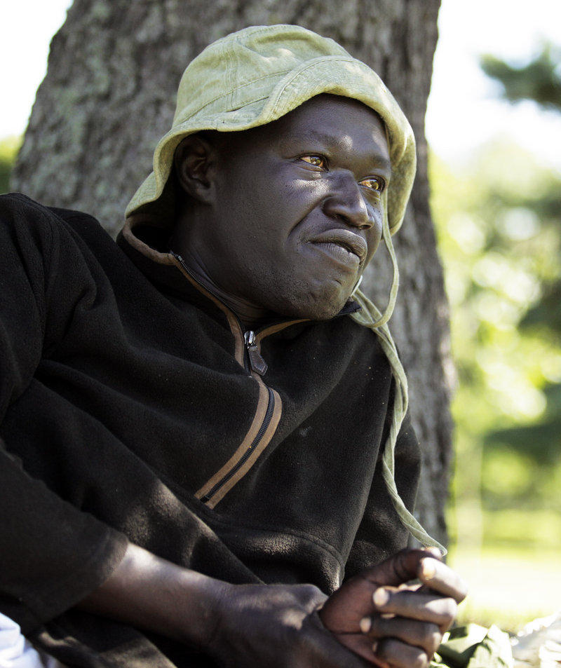 A homeless man named Joe, who declined to give his last name, made a prop to collect change at the corner of Marginal Way and Forest Avenue Friday, August 16, 2013, in response to the city's new ordinance of not allowing panhandlers in medians.