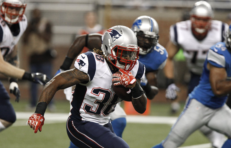 Patriots running back Brandon Bolden, fighting for a roster spot, didn’t return to the game after his fumble in the first half.