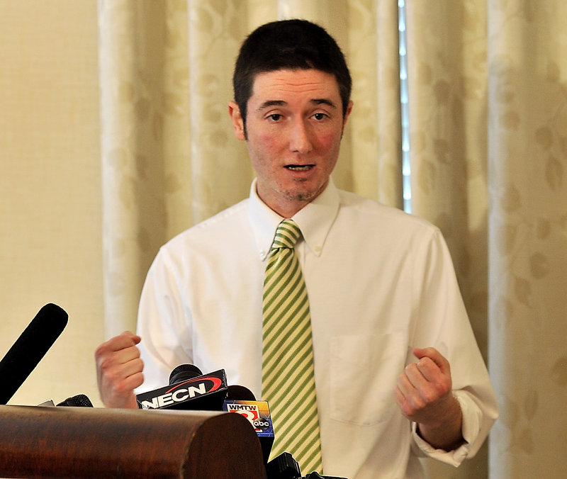 Dan Paden, evidence analysis manager for People for the Ethical Treatment of Animals (PETA), discusses on Tuesday, Sept. 17, 2013 a video made by an undercover activist showing what PETA says are cruel processing procedures at a lobster and crab processing plant in Rockland.