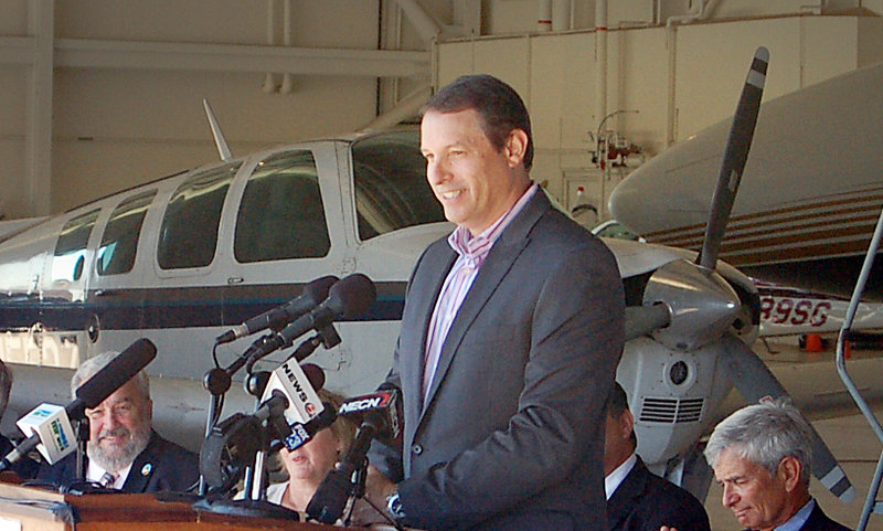 Tempus Jets CEO Scott Terry speaks at a press conference at the former Brunswick Naval air station on Wednesday, Sept. 4, 2013, where Tempus will relocate part of its business.
