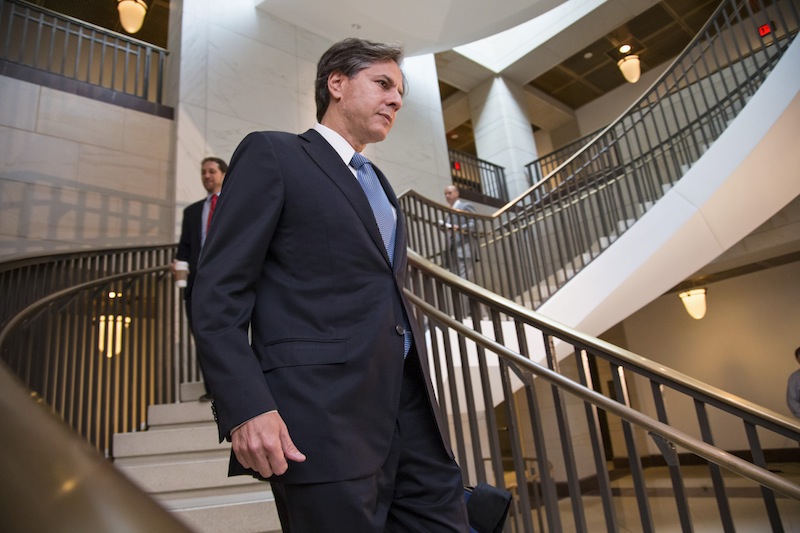 Deputy National Security Adviser Tony Blinken walks to an underground facility to brief lawmakers on the situation in Syria, Wednesday, Sept. 11, 2013, on Capitol Hill in Washington. Last night, President Obama delivered a nationally televised address on the use of chemical weapons in the Syrian civil war and why he wants to punish the government of Syrian President Bashar Assad. (AP Photo/J. Scott Applewhite)