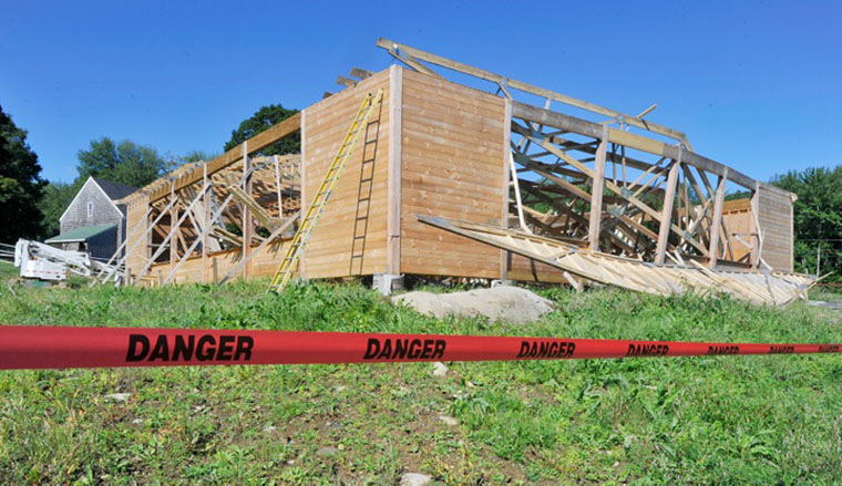 The collapsed portion of the 72-foot by 64-foot structure, which was less than a week from completion.