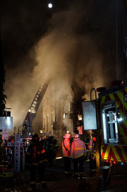 Scene of an early morning fire in the Old Port on Thursday.