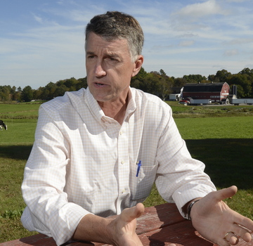 Warren Knight. president of Smiling Hill Farm, talks about his arrest Saturday near the neighboring quarry, where Pike Industries was due to resume blasting.