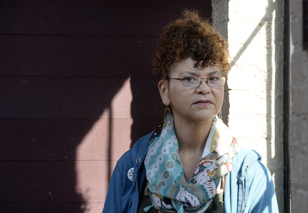 Shawn Patrick Ouellette/Staff Photographer Dianne “dee” Clarke of Portland, a former victim of sex trafficking who now works as an advocate for other victims, poses for a photograph at the Teen Center on Cumberland Avenue in Portland on Monday.