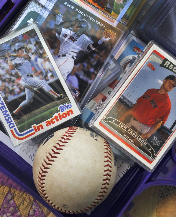 Red Sox memorabilia aplenty decorates 12-year-old Finn Dierks-Brown’s room in North Yarmouth, who says his young imagination has been furthered by listening to his favorite team on Boston’s WEEI, which won’t be heard in his town during the World Series.