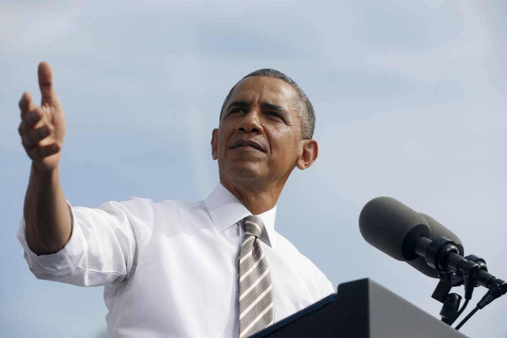 President Barack Obama speaks about the government shutdown and debt ceiling Thursday during a visit to to M. Luis Construction, which specializes in asphalt manufacturing, concrete paving, and roadway reconstruction, in Rockville, Md.